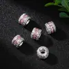 Accesorios de color oro de 18 quilates incrustados con cuentas de circonita de colores, microincrustaciones de circonita, cuentas tipo barril con agujero grande, accesorios para pulseras DIY hechos a mano