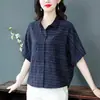 Blusa Casual de Manga Corta de Algodón y Lino Nueva y Elegante para Mujer, Corte Holgado Estilo Murciélago, Camisa de Estilo Vintage para Verano
