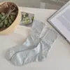 Calcetines Finos de Verano Color Crema con Volantes y Efecto Adelgazante Dulce, Calcetines de Malla Hueca con Encaje Estilo Jk para Mujer, a Media Pantorrilla