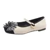 Sapatos Rasos com Strass Estilo Fogos de Artifício Franceses, Sapatos Mary Jane Gentis de Bico Quadrado Fechados com Uma Única Tira, Combinados com um Vestido
