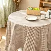 Mantel redondo de estilo pastoral transfronterizo, de poliéster-algodón a cuadros con volantes, mantel de comedor con ambiente de restaurante y bordes con volantes