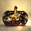 Abóbora Artificial de Madeira de Halloween em Camadas com Decorações de Casa Assombrada, Fantasma e Espantalho Enfeites de Mesa