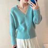 Cardigan Pequeno Estilo Japonês Outono 2025 Cor Lisa Slim Curto Tricô Gola V Versátil Top Manga Longa Estilo Coreano Roupas Femininas