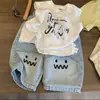 Pantalones de Mezclilla de Verano para Niños y Niñas, Elegantes Pantalones Cortos de Moda Coreana Bordados con Dibujos, Delgados y a la Moda