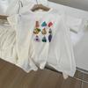 Camiseta Feminina de Algodão Floco de Neve Leve e Respirável com Estampa Estéreo de Frutas Infantil Redutora de Idade, Manga Curta, Gola Redonda, Solta, Estilo Coreano, Verão