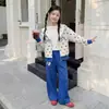 Moda Otoñal para Niñas Elegante con Estilo Mediano y Grande Niño Kid Conjunto de Dos Piezas Sudadera con Capucha y Lunares de Colores Cardigan Pantalones
