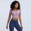 Primavera e Verão Novas Roupas Fitness Mulheres de manga curta bonitas costas esportes Top emagrecimento Running T-shirt apertado Internet Celebridade Yoga Roupas
