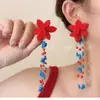 Pendientes Retro de Flores de Color Contrastante con Cuentas y Borlas Largas Pendientes de Nicho Estilo Festivo Sesión de Fotos Pendientes Únicos para Mujer