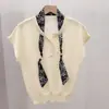 Novas blusas femininas, lenço de seda fino de manga curta para o verão, camiseta fashion de gola redonda, blusa de tricô de bambu para mulheres