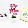 Pintura a Óleo Transfronteiriça Folha de Bambu Planta Verde em Vaso Nórdico Luxo Leve Planta para Sala de Estar Ornamentos Decoração de Mesa de Escritório Vaso de Flores Simulado