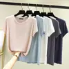 Camiseta Básica de Verão Nova, Manga Curta, Gola Redonda, Cor Lisa, Pulôver, Top Feminino, Camisa Base Fresca Trbottomy