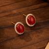 Pendientes de ónix rojo festivos de Año Nuevo, ligeros, lujosos, de alta gama, con microincrustaciones de circonita, aguja de plata S925, elegantes y vintage.
