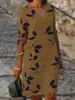 Comércio Exterior Europa e Estados Unidos Cruzamento de Fronteiras Algodão Linho Solto Estampado Suéter Vestido Midi Retrô Vestido Elegante Vestido Feminino