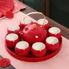 Set de Ceremonia de Té para Celebración de Boda, Suministros de Compromiso Estilo Chino, Bandeja Roja de Dote Nupcial, Tetera, Caja de Regalo para Juego de Té