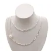 Unas Cuantas Piezas de Plata Rota con Perlas de Imitación, Collar Largo, Cadena para Clavícula de Lujo Ligero de Nicho, Cadena para el Cuello, Se Puede Usar en Capas, Cadena para Clavícula de Primavera y Verano con un Toque de Alta Gama