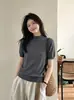 Camiseta de punto elegante de manga corta y cuello medio alto estilo coreano para mujer, nuevo modelo de verano 2026, corte holgado, adelgazante, jersey de hombro normal