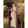 Vestido sexy sem alças para mulheres, estilo resort de verão, malha elegante, vestido longo justo