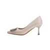 9876-15 sapatos de couro envernizado rasos de salto alto novo temperamento socialite senso sênior sapatos brancos femininos sapatos de salto fino com strass