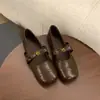 Primer Encuentro Temporada Cuadrado Retro Punta Camelia Planos Mary Jane Zapatos Primavera y Otoño Nuevo Estilo Correa de Lazo Zapatos de Una Sola Pieza Uso Bidireccional