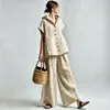 Nuevo Conjunto de Dos Piezas Verano 2026: Top japonés con capucha de manga corta y botones + Pantalones largos de color liso, modernos y de pierna ancha