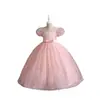 Vestido Largo para Niña Manga Abullonada Vestido Abullonado Vestido de Princesa Anfitrión Pequeño Cumpleaños Vestido de Boda Malla Verano
