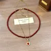 Colar Vermelho de Ano Novo com Camada Dupla para Mulheres, Corrente de Suéter de Ágata Vermelha de Luxo de Alta Qualidade, Acessório Versátil