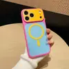 Funda Magnética de Acrílico Dopamina Colorida con Sensación de Piel y Diseño Color-Blocking para Apple 18 Pro Max con Ventana Grande