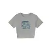 Camiseta Blanca de Cuello Redondo Hombro Caído Manga Corta para Mujer Verano Nuevo Estampado de Dibujos Animados Anime Crop Top Picante para Chica