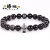 Superventas Amazon Europeo y Americano Transfronterizo Ágata Negra Casco Espaciador Metálico Joyería de Gama Alta de Moda Pulsera Al por Mayor