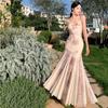 Vestido Suspensório de Renda Floral Tridimensional Resistente Estilo Francês para Mulheres, Longo Slim Fit Cauda de Peixe para Férias de Verão na Praia