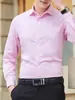 Camisa de Color Sólido Transpirable Antiarrugas de Manga Larga, Tendencia y Elegante, Camisa de Traje Estilo Coreano, Ajuste Formal, Profesional de Negocios Transfronterizo
