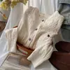 Cardigan de tricô com bordado de Pegasus, novo estilo outono e inverno, trançado, versátil, solto, de manga comprida, suéter de tricô para usar ao ar livre, suéter macio e felpudo estiloso para mulheres