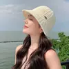 Novo chapéu de palha artesanal moda guarda-sol fino boné protetor solar feminino chapéu balde pescador coreano oco respirável