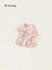 Roupas Infantis Bangxuan Tops para Meninas Verão Novidades Patchwork Renda Camiseta para Crianças Pequenas Rosa Doce Bebê Manga Curta Tendência