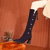 Botas largas de tacón alto de moda para mujer, colección otoño/invierno 2026, con cremallera trasera, tacón grueso, diseño versátil, punta fina a la moda y estilo ajustado.