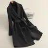 Abrigo de lana de alta gama para otoño e invierno, azul marino, doble cara, con cinturón para un efecto adelgazante, abrigo de lana hecho a mano de longitud media para el lugar de trabajo