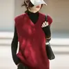 Colete Tricotado de Lã Cashmere com Gola V, Cor Sólida Escovada, Sem Mangas, Novo para Outono/Inverno 2026