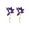Pendientes de estilo nacional, elegantes y elegantes de aleación con gotas de aceite, de perla artificial de loto azul, con flores de diamantes de imitación vintage, pendientes de moda nacional.