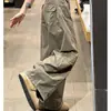 Calça de trabalho customizada estilo americano com pernas curvas, cintura alta, modelagem que emagrece, caimento solto, novo design de moda, com múltiplos bolsos, calça casual de pernas largas