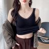 Camisola Cálida y de Terciopelo para Mujer, Nuevo Estilo Otoño e Invierno con Almohadilla en el Pecho, Encaje de Felpa, Espalda Hermosa, Sin Mangas, Top Base Exterior
