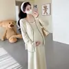 XMF Roupa de Maternidade Não muito chamativo, conjunto de duas peças de malha casual, cardigã e vestido slim-fit, moderno