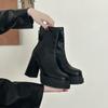 Botas Curtas Pretas de Salto Alto, Estilo Doce e Cool, para Mulheres, Nova Tendência Primavera 2026, Estilo de Rua, Adequadas para Combinar com Saias, Botas que Aumentam a Altura para Pessoas Baixas