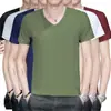 Camiseta de Modal para hombre de manga corta con cuello en V estilo coreano camiseta de verano sin cuello de manga corta de algodón mercerizado helado de color liso