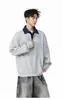 Nueva Textura de Raya Vertical Moda Masculina Estilo Coreano Tejido Otoño/Invierno Bloque de Color Media Cremallera Cuello Camisa POLO