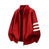 Suéter de punto con tres rayas, cárdigan para hombre, chaqueta, otoño/invierno, corte holgado, estilo casual, diseño nuevo y popular, venta al por mayor para exportación y ventas transfronterizas
