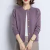 Nueva colección de otoño e invierno: Cárdigan de punto de color liso con cuello redondo y patrón de jacquard, un suéter simple y elegante para mujeres de mediana edad