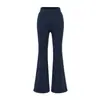 Pantalones casuales de punto gris para mujer, nuevo estilo de verano, pantalones casuales ligeramente acampanados, cintura media-baja, pantalones de pierna ancha fluidos hasta el suelo