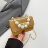 Bolsa de Gelatina com Padrão de Crocodilo, Portátil com Pérolas, Versátil, Moda Primavera 2025, Nova Bolsa de Ombro Único, Transversal, Bolsa de Mão com Corrente