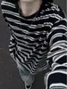 Camiseta listrada de gola redonda e manga longa, unissex, estilo outono, retrô americano, modelagem solta, casual, moderna e versátil