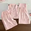 Conjunto de Pijama de Tres Piezas Simple Casual de Nube Verano Nuevo Manga Corta Shorts Pantalones Largos Ropa de Casa Delgada Verano Lindo